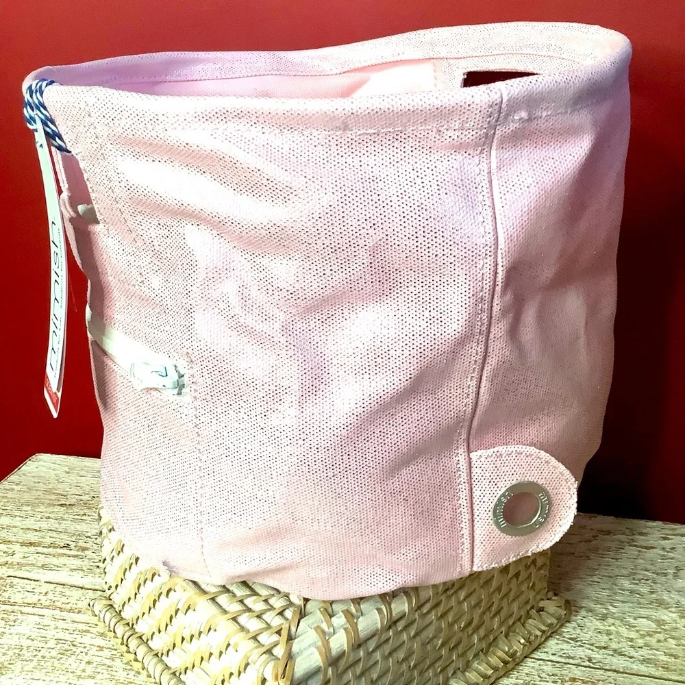 MIMISH Metallic Pink Storage Bin Round Canvas 100% Cotton With Zipper & …